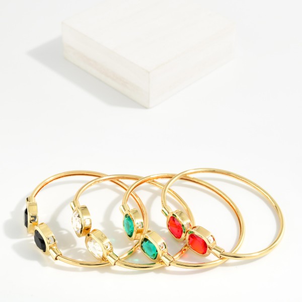 Metal Tone Cuff Bracelet Featuring Glass Crystal Edges 

- Approximately 2.5" D