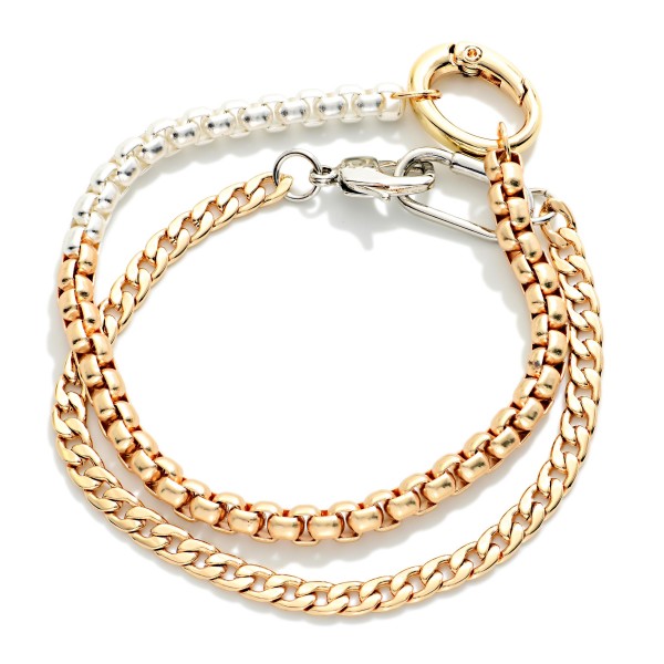 Layered Two Tone Chain Link Bracelet With Multi Clasps 

- Approximately 