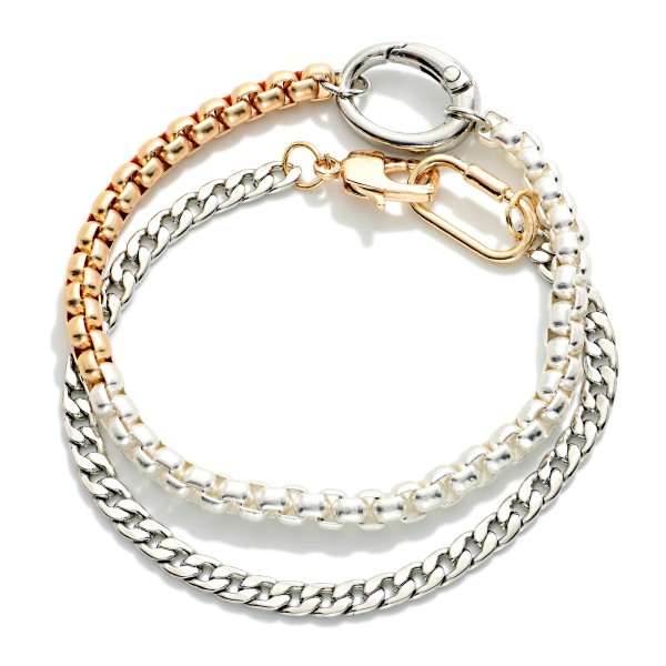 Layered Two Tone Chain Link Bracelet With Multi Clasps 

- Approximately 