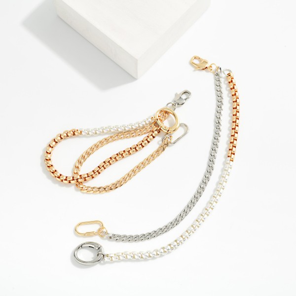 Layered Two Tone Chain Link Bracelet With Multi Clasps 

- Approximately 