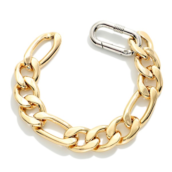 Two Tone Metal Chunky Flat Chain Bracelet 

- Approximately 3" D