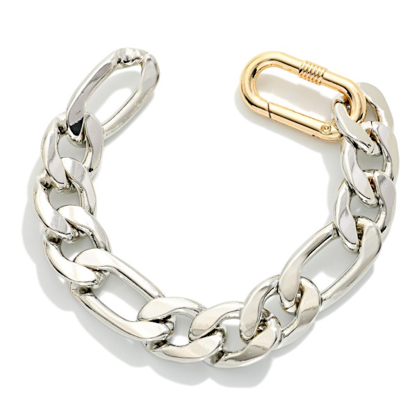 Two Tone Metal Chunky Flat Chain Bracelet 

- Approximately 3" D