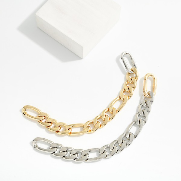 Two Tone Metal Chunky Flat Chain Bracelet 

- Approximately 3" D