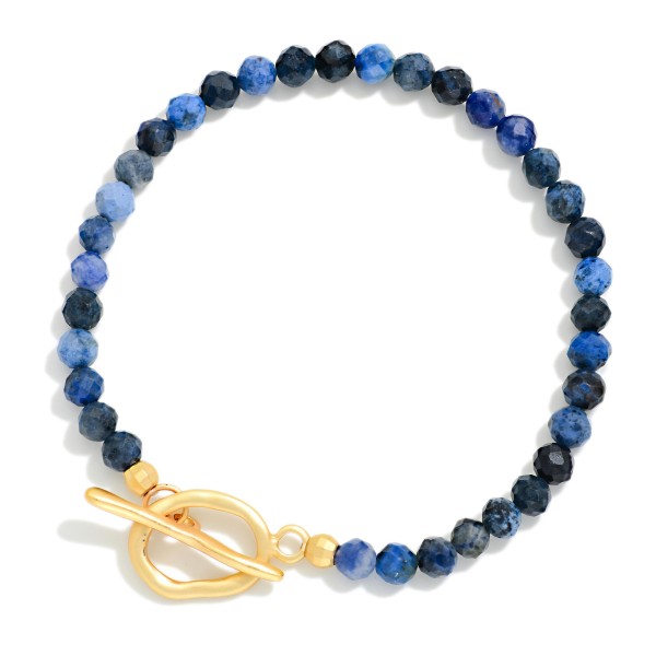 Faceted Stone Beaded Stretch Bracelet With Metal Tone Toggle Clasp 

- Approximately 2.25" D