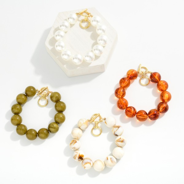 Chunky Acetate Bead Beaded Bracelet With Toggle Clasp 

- Approximately 2.75" D