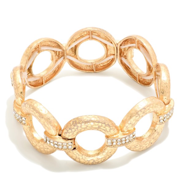 Hammered Metal Hoops Stretch Bracelet Featuring Rhinestone Details 

- Approximately 2.25" D