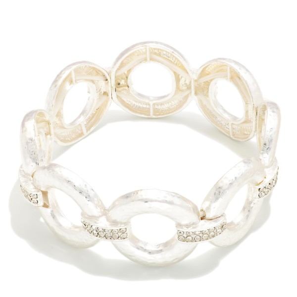 Hammered Metal Hoops Stretch Bracelet Featuring Rhinestone Details 

- Approximately 2.25" D