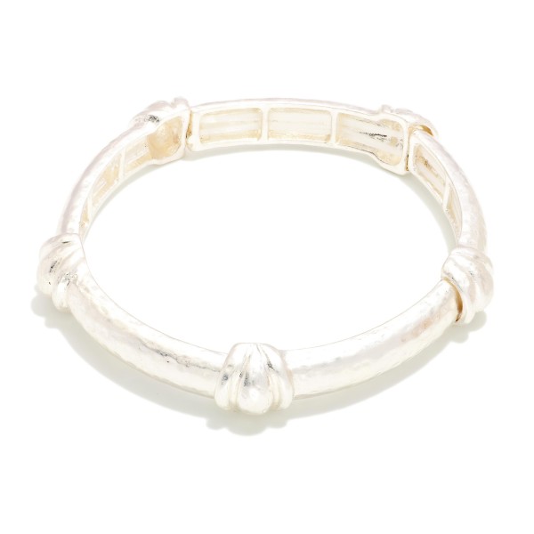 Hammered Metal Bangle Stretch Bracelet Featuring Layered Metal Details 

- Approximately 2.5" D