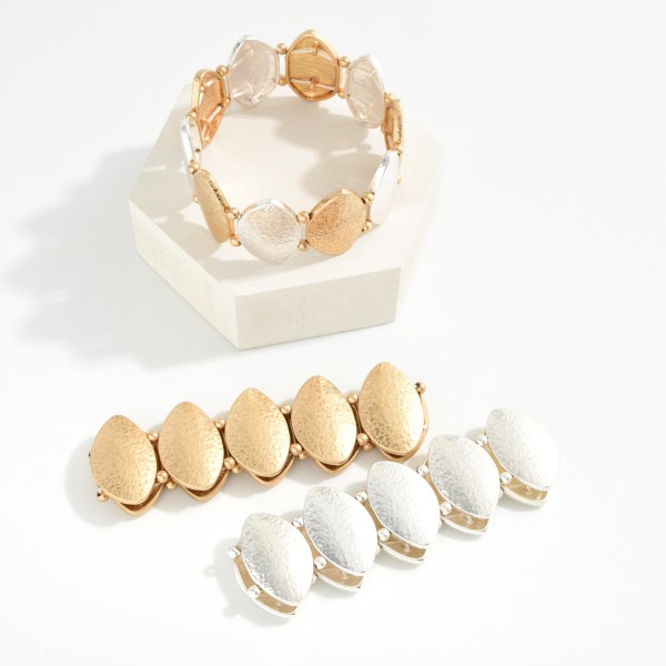 Hammered Metal Ovoid Stretch Bracelet 

- Approximately 3.5" D