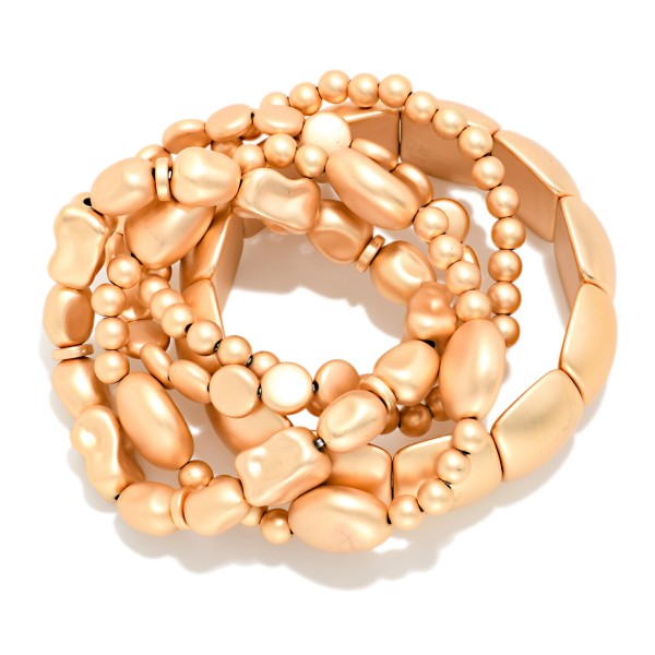 Set Of 5 Chunky Matte Metal Stretch Bracelets 

- Approximately 3" D