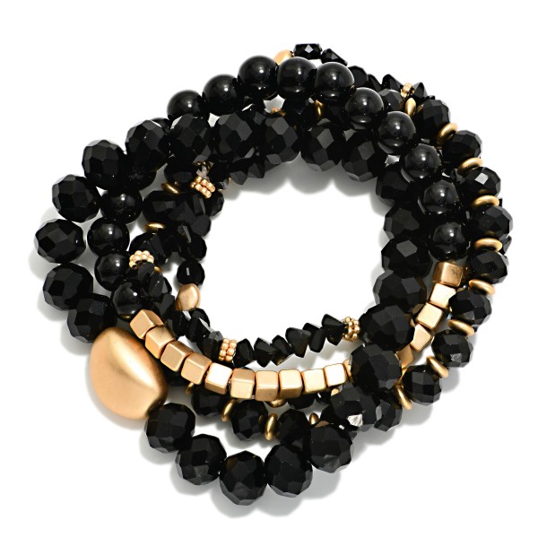 Set Of 5 Beaded Stretch Bracelets Featuring Faceted Beads & Metal Tones 

- Approximately 3" D