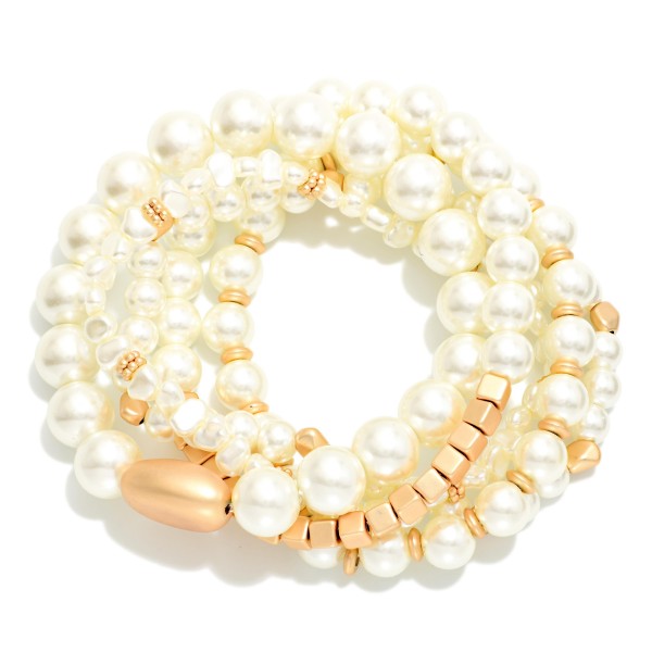Set Of 5 Beaded Stretch Bracelets Featuring Faceted Beads & Metal Tones 

- Approximately 3" D