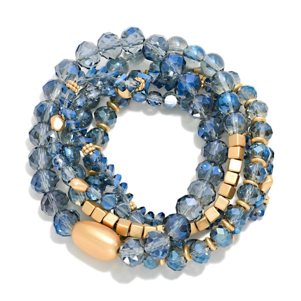 Set Of 5 Beaded Stretch Bracelets Featuring Faceted Beads & Metal Tones 

- Approximately 3" D