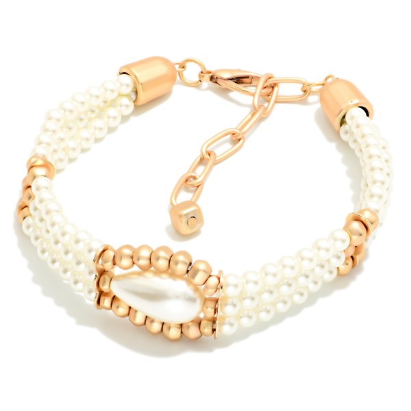 Layered Pearl Beaded Bracelet With Metal Tone Details 

- Approximately 3" D
- Extender 3" L