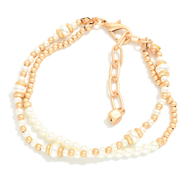 Layered Pearl & Metal Tone Bead Beaded Bracelet 

- Approximately 3" D