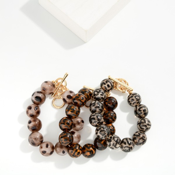 Acetate Animal Print Bead Beaded Bracelet 

- Approximately 3.5" D