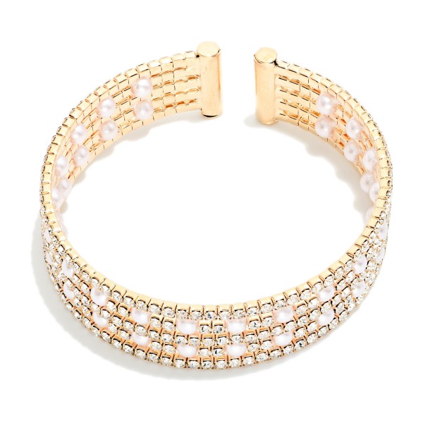 Layered Pearl & Rhinestone Bangle Bracelet 

- Approximately 2" D