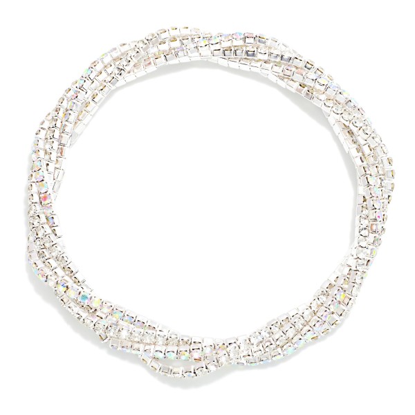 Set Of Five Twisted Rhinestone Bracelets 

- Approximately 2.5" D