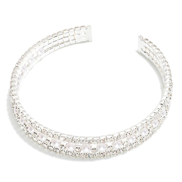 Layered Rhinestone & Pearl Bangle Bracelet 

- Approximately 2" D