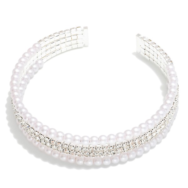 Layered Pearl & Rhinestone Bangle Bracelet 

- Approximately 2" D