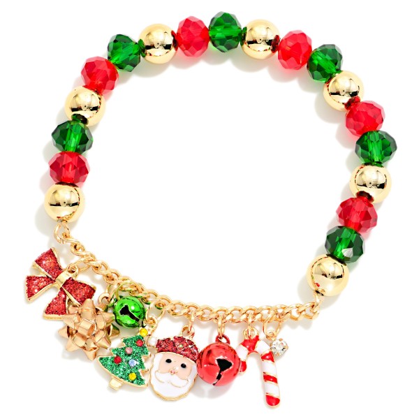 Faceted & Metal Tone Bead Beaded Bracelet Featuring Christmas Charms 

- Approximately 2.5" D