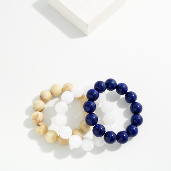 Marbled Acetate Bead Beaded Stretch Bracelet 

- Approximately 2.5" D