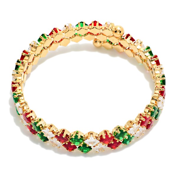 Christmas Rhinestone Wrap Bangle Bracelet 

- Approximately 2" D