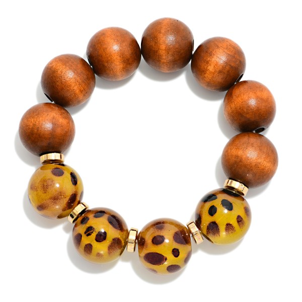 Chunky Wooden & Acetate Bead Beaded Stretch Bracelet 

- Approximately 2.5" D