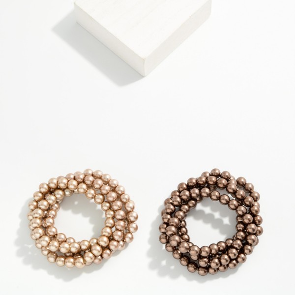 Set Of Four Metallic Brown Beaded Stretch Bracelets 

- Approximately 3" D