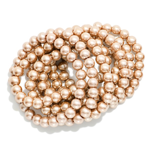 Set Of 8 Metallic Brown Beaded Stretch Bracelets 

- Approximately 3" D
