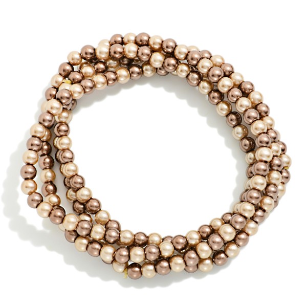 Set Of 4 Two Tone Brawn Metallica Beaded Stretch Bracelet 

- Approximately 2.5" D