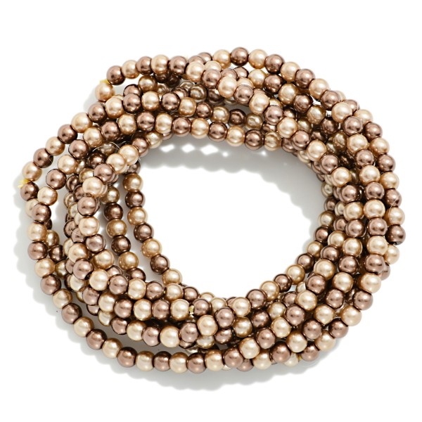 Set Of 8 Two Tone Brawn Metallica Beaded Stretch Bracelet 

- Approximately 2.5" D