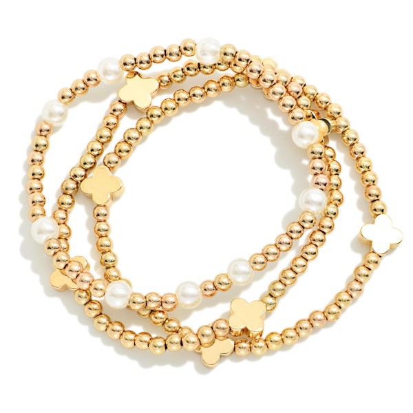 Set Of Three Beaded Stretch Bracelets Featuring Plus Cross Stations 

- Approximately 2.5" D