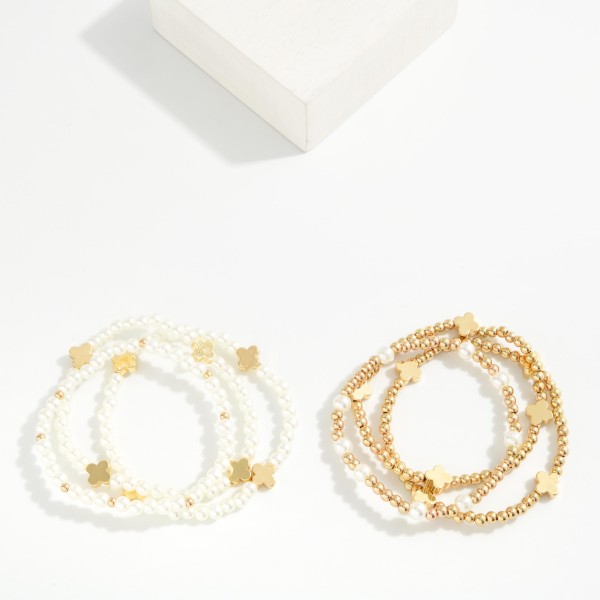 Set Of Three Beaded Stretch Bracelets Featuring Plus Cross Stations 

- Approximately 2.5" D