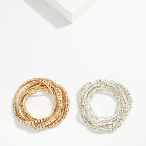 Set Of 10 Rhinestone Stretch Bracelets 

- Approximately 4" D