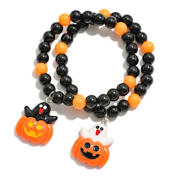 Set Of Two Beaded Halloween Bracelets Featuring Jack-O-Lantern & Ghost Charms 

- Approximately 2.5" D