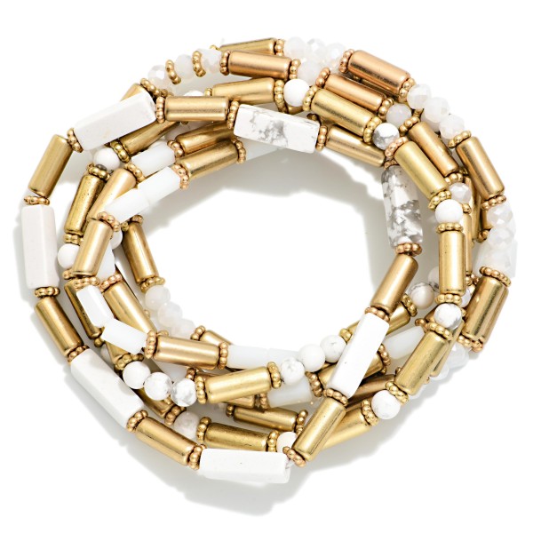 Set Of 7 Metal Tone & Marbled Tube Bead Beaded Stretch Bracelets 

- Approximately 3" D