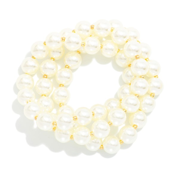 Set Of Three Pearl & Metal Tone Beaded Stretch Bracelets 

- Approximately 2.5" D