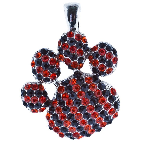 Wholesale silver paw pendant encrusted orange black rhinestones