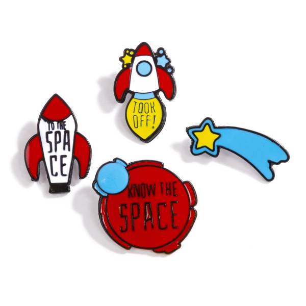 Set of Four Rocket Enamel Pins

- Approximately 1" - 1.25" Long