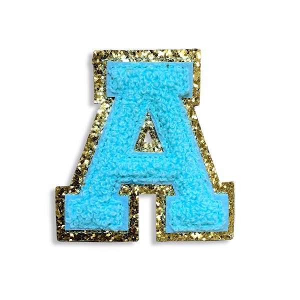 Wholesale chenille Gold Glitter English Letter Initial Patch Iron Sew