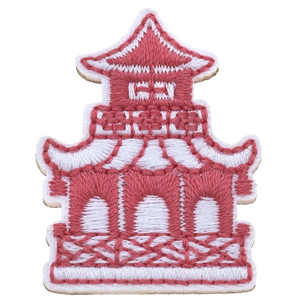 Small Pagoda Patch In Fuchsia And White

- Approximately 1.5" L
- 3M Adhesive Patch For Quick Application
- Sew In For Permanent Application