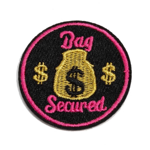 Embroidered 'Bag Secured' Money Bag Patch

- Approximately 2 "L
- Iron-On / Sew-On Application