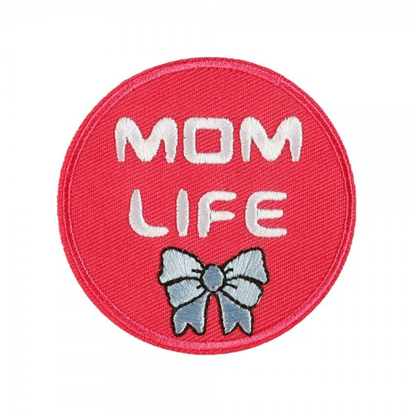 Embroidered 'MOM LIFE' Bow Patch

- Approximately 2.75 "L
- Iron-On / Sew-On Application