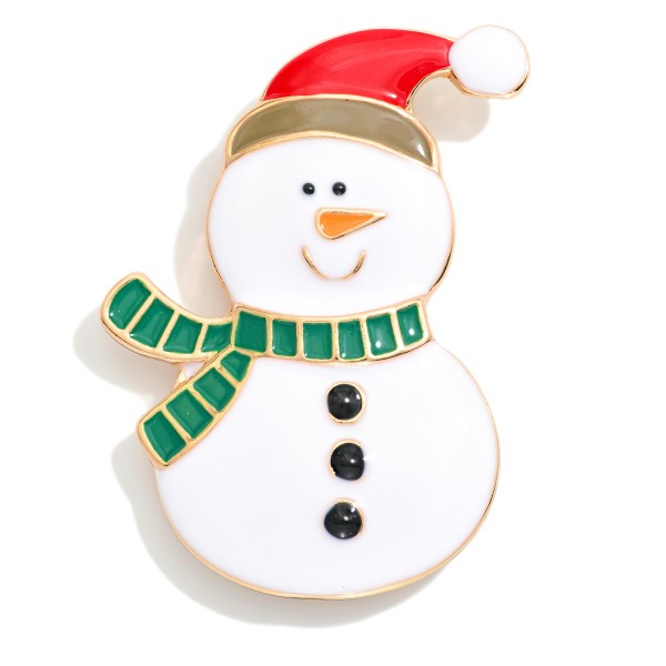 Enamel Christmas Snowman Holiday Brooch Pin 

- Approximately 2" L 
- Magnetic Pin 