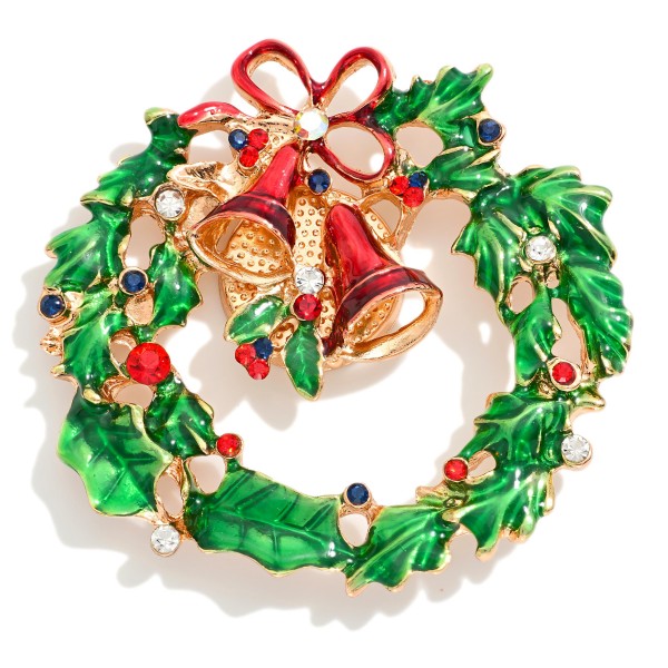 Enamel Christmas Wreath Holiday Brooch Pin 

- Approximately 2" L 
- Magnetic Pin 