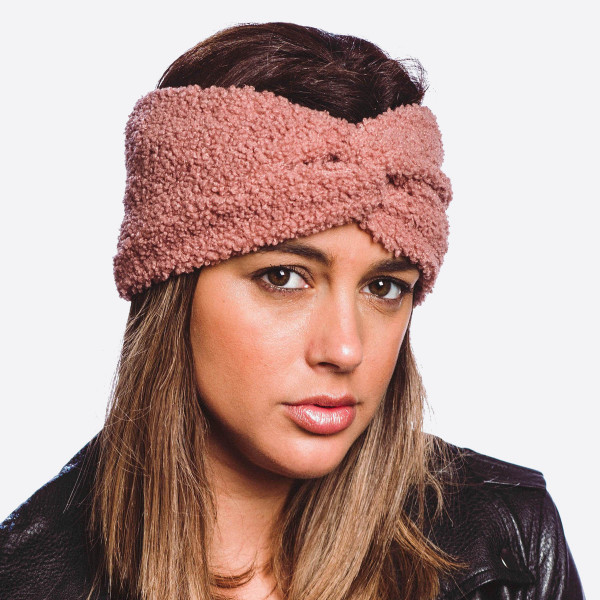 Wholesale solid sherpa fleece headband One fits most Acrylic