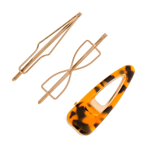 Wholesale hair pin set tortoise shell resin clip geometric metal pins