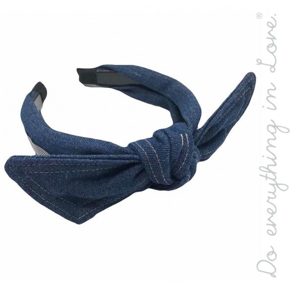 Wholesale do everything Love brand knotted denim bow headband One Polyester