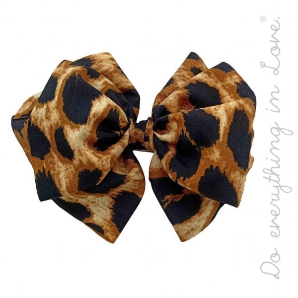 Do everything in Love brand leopard print hair bow barrette.

- One size
- Approximately 6" W x 5" L
- 100% Polyester